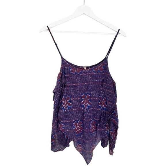 Free People Tank Top Cami Boho Ikat Dew Drop Handkerchief Hem - Picture 4 of 11